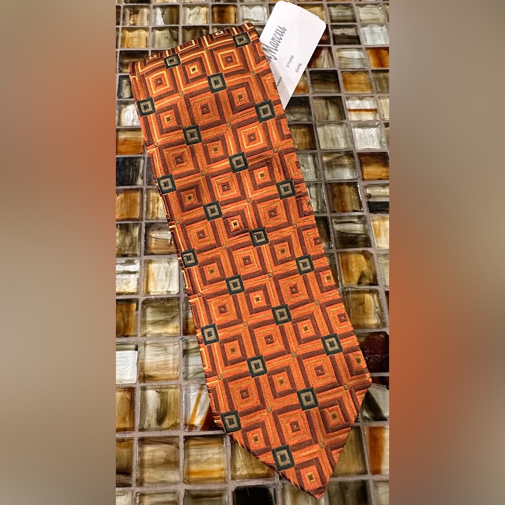 NWT Ermenegildo Zegna Men’s Tie/Necktie~100% Silk~Orange Abstract Pattern~$130